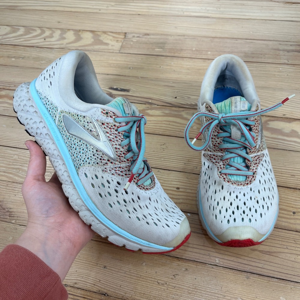 Brooks Glycerin 16 Womens Running Shoes Size 9 White‎ Blue Red athletic comfort